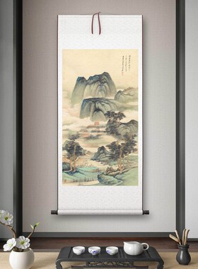 张千《晴霭仙阁图》书房茶室画挂画玄关清卷轴