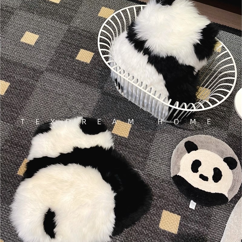 态度真羊毛黑白熊猫抱枕可爱飘窗客背靠风坐垫
