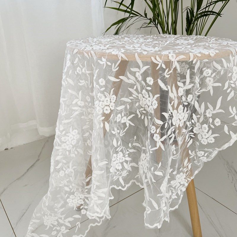 白色梅花蕾丝桌布田园风刺绣网纱餐桌布茶几柜尘盖布巾,居家布艺,桌布,淘宝优惠券,粉丝福利购,淘宝优惠卷