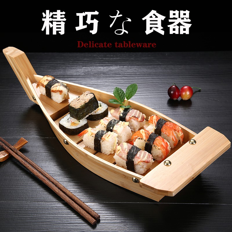 日式简易木船竹船刺身船寿司船干冰船海鲜拼盘自助餐日韩理餐具