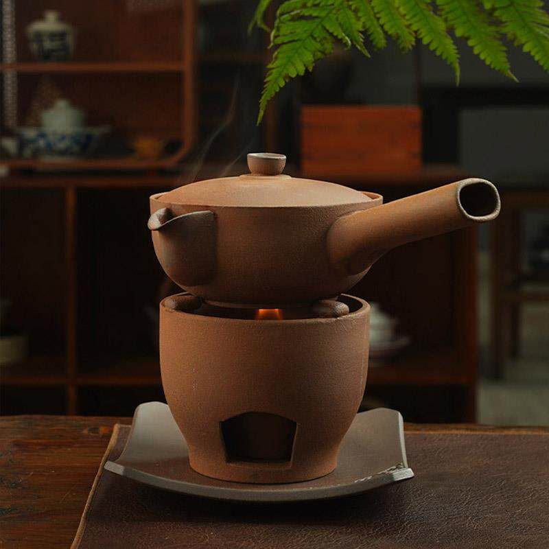 升级版中式围炉煮茶套装陶瓷茶具日式粗陶复古侧把茶壶家用温茶炉