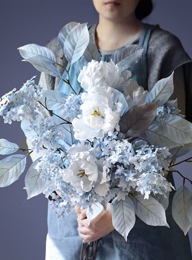 蓝色梦幻婚室内绢花花卉仿真新娘手捧花家居软装摆设