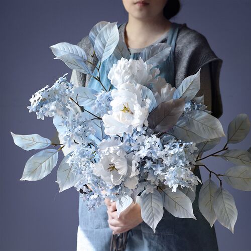 蓝色梦幻婚室内绢花花卉仿真新娘手捧花家居软装摆设