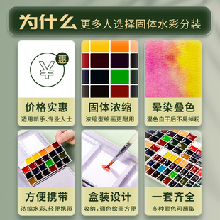铁盒小史学院级大史大师级透明24色学 史明克固体水彩颜料淡彩分装