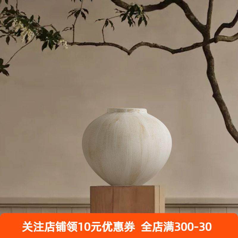 法式中古手工白色陶瓷覆古陶罐侘寂风大花瓶花器高级感摆件大肚圆
