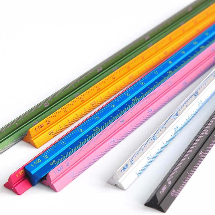 日本HIGHTIDE 办公学习文具PENCO金属三棱尺比例尺直尺尺子15cm