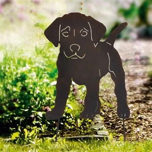 铁锈复古 铁艺复古花园插件 小狗小奶狗花插高40cm 风格 欧式