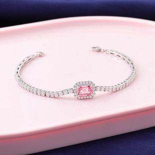 培育粉蓝宝祖母绿切手链莫桑石网球手链D色莫桑18k金莫桑手链女