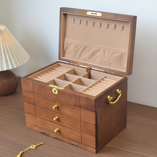 实木首饰盒复古带锁大容量多层戒指珠宝收纳盒高档精致饰品盒礼物