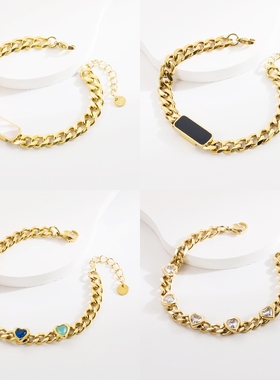 欧美嘻哈风方形心形锆石手链