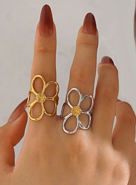 镀18K金花朵嘻哈夸张女戒指