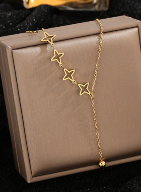 法式四叶草流苏项链 优雅通勤日常佩戴Y形显瘦锁骨链新款钛钢百搭