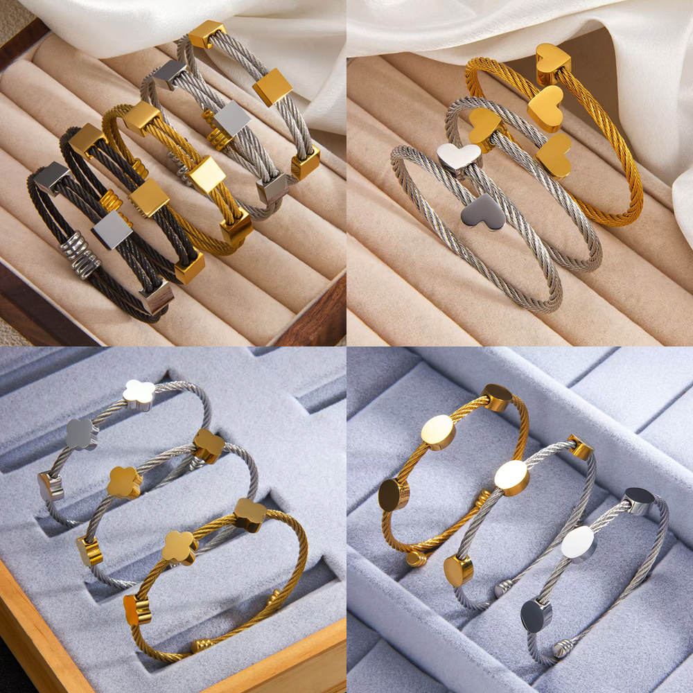 欧美时尚简约钛钢镀18k金手镯