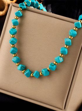 法式复古绿松石串珠项链女轻奢小众高级感高档毛衣链颈链小众饰品