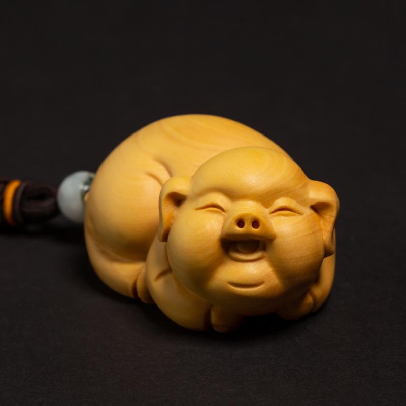 小叶黄杨木可爱猪实木挂件创意文玩手把件雕刻工艺礼品摆饰福猪木