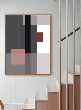抽象几何矩形装饰画黑白橙色块现代简约客厅沙发背景玄关大幅挂画