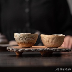 礼物复古手工品茗陶瓷茶盏单杯家用功夫茶具茶杯 粗陶匣钵主人日式