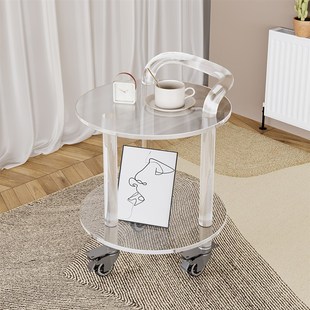 圆形小推车茶几迷你可移动沙发边几0双层小桌子小圆几