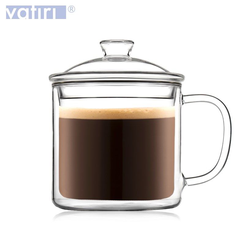 乐怡真双层杯复古茶缸喝茶杯盖玻璃杯口杯咖啡杯耐热