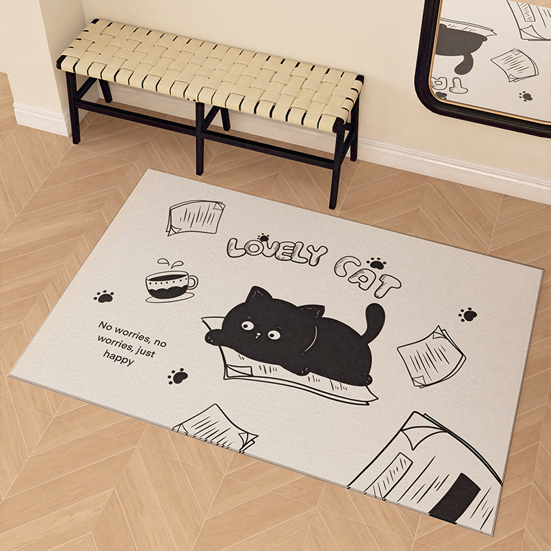 卡通黑猫进门地垫家用玄关防滑垫大门口耐脏蹭土脚踏垫入户门垫子