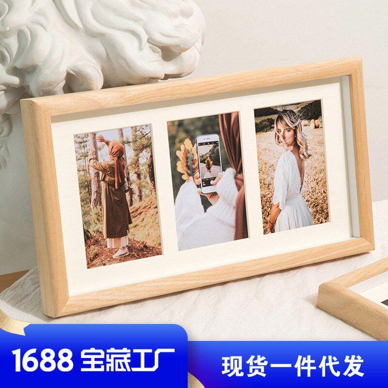 实木相框照片加卡纸组合相片摆台6寸8寸多孔三连婚纱照相簿框挂墙