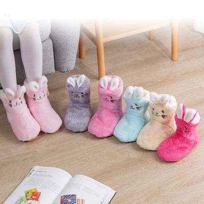儿童冬季加绒加厚地板袜宝宝保暖室内居家软底静音无声防滑棉拖鞋