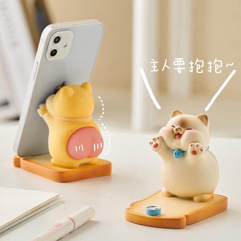 创意猫咪手机支架 可爱桌面装饰品 半手工动物造型稳定情绪神器