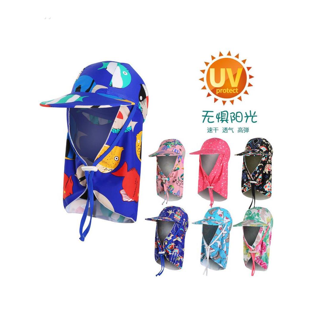 高弹性防晒泳帽，护颈，沙滩帽，成人，男子，妇女和儿童，防紫外