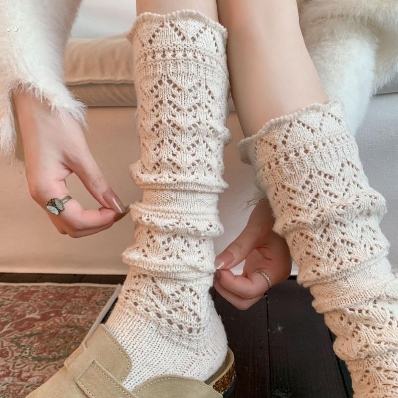 韦雪同款羊毛小腿袜子女配靴子秋冬保暖针织毛线长筒袜复古堆堆袜