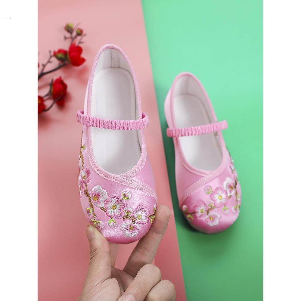 广西三月三民族绣花鞋壮族女童鞋子小女孩古装舞蹈表演儿童演出鞋