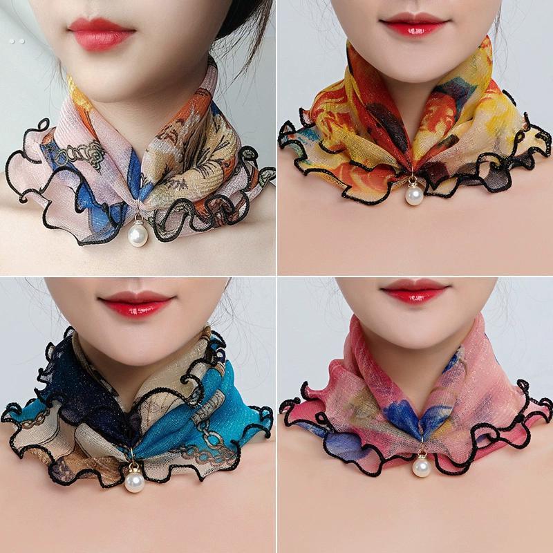 百变围脖春秋薄款百搭纱巾女套头丝巾防晒面纱围脖护颈小脖子围巾