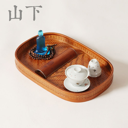 竹制奉茶盘子茶具收纳盘整理盘端茶盘席面泡茶托盘竹编茶道竹托盘