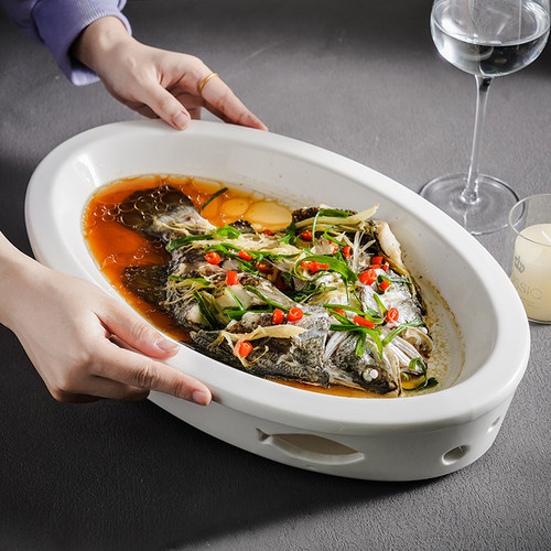 创意保温菜盘陶瓷盘 蜡烛酒精加热餐具炉 特色鱼盘干锅肥牛盘汤盘