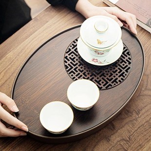 茶盘家用竹制小型茶台茶托盘储水式 新款 干泡盘茶具椭圆形茶海联严