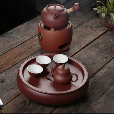 潮州功工夫茶具朱泥手拉壶高启强思亭梨壶潮汕茶炉套装圆形小茶盘