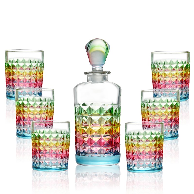 新款渐变彩色威士忌酒杯套装水晶A玻璃洋酒杯家用洋酒瓶酒樽烈酒