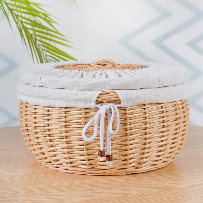 馒头筐藤编家用柳编馍筐面包篮子C带盖水果鸡蛋篮编织筐厨房收纳