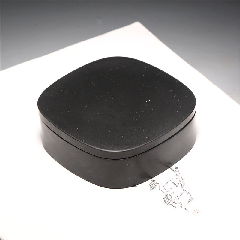 精品歙砚 带盖砚台墨盒实用包邮金星砚台掌M中宝砚台端砚文房收藏