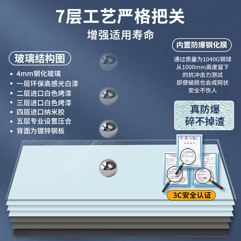 齐富定制全屏h磁性钢化玻璃白板写字板会议室看板亚克力可擦写黑