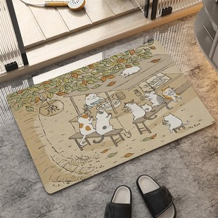 卡通浮世绘猫f咪卫生间地垫浴室厨房门口防滑垫吸水速干硅藻泥脚