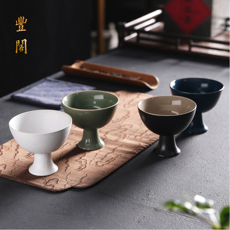 二两白酒杯仿古高脚高足杯烈清酒杯陶瓷酒具中式小酒X盅供奉杯酒