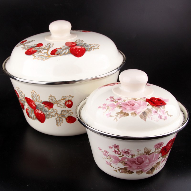 【微瑕处理】家用加厚搪瓷u盆带盖汤饭盆菜盆加深大碗汤锅馅料盆