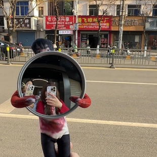 旅行自拍凸面镜足迹记录凸面小圆镜手持拍照道具情侣闺蜜朋友拍照