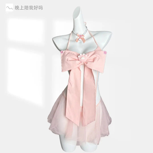 月光【芝士猫咪】纯欲蝴蝶结睡裙甜美少女睡衣网红吊带可爱网纱裙