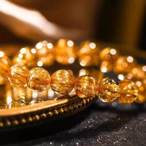 钛晶手链招财转运珠算盘金发晶