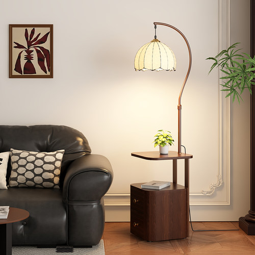 落地灯床头柜一体中古风