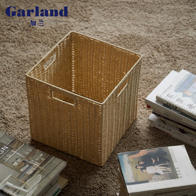 加兰编织收纳筐日式储物盒藤编收纳盒儿童实木书柜带玻璃柜门配件