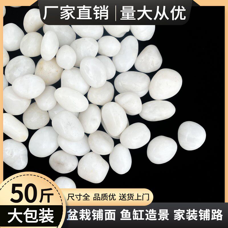 50斤装白色鹅卵石雨花石原石庭院铺地软石子鱼缸造景天然石头