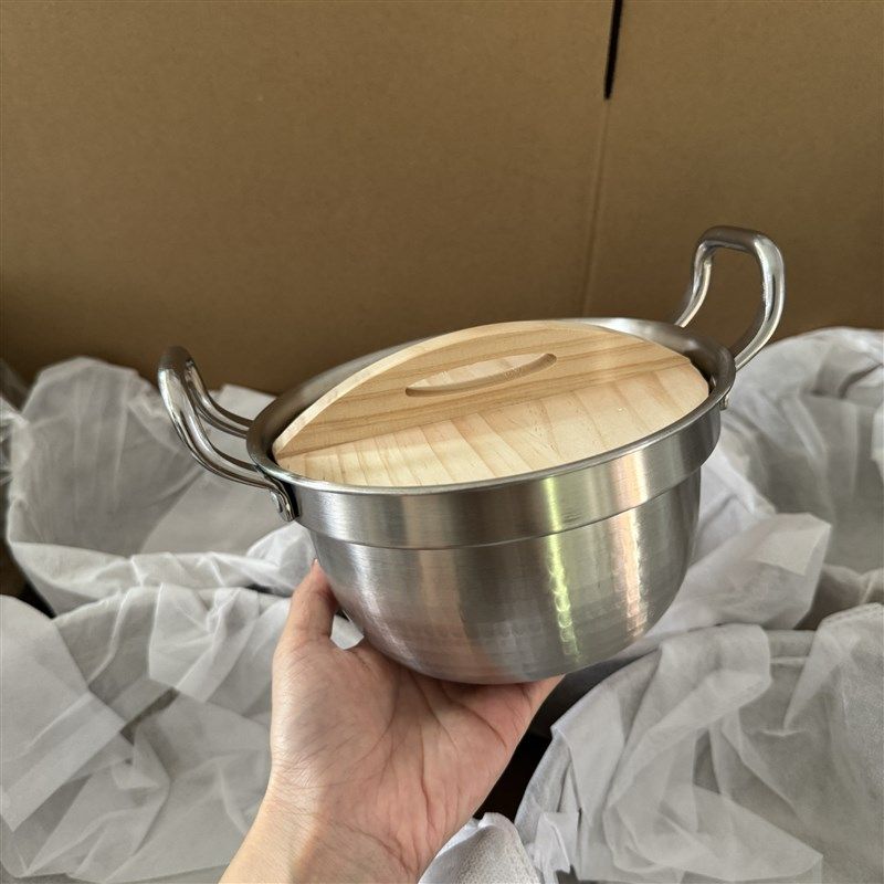 米诺家304不锈钢韩式木盖锅汤锅 新款电磁炉燃气灶韩式泡面锅