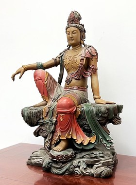 水月观音玻璃钢彩绘雕塑定制艺术摆件 彩绘人物创意坐像户外景观